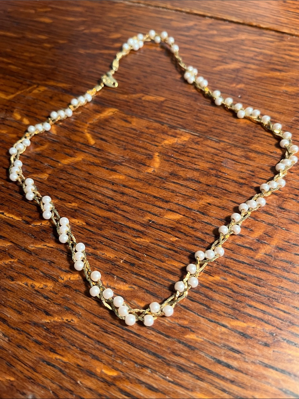 Delicate Gold Chain Necklace with White Pearl Accents